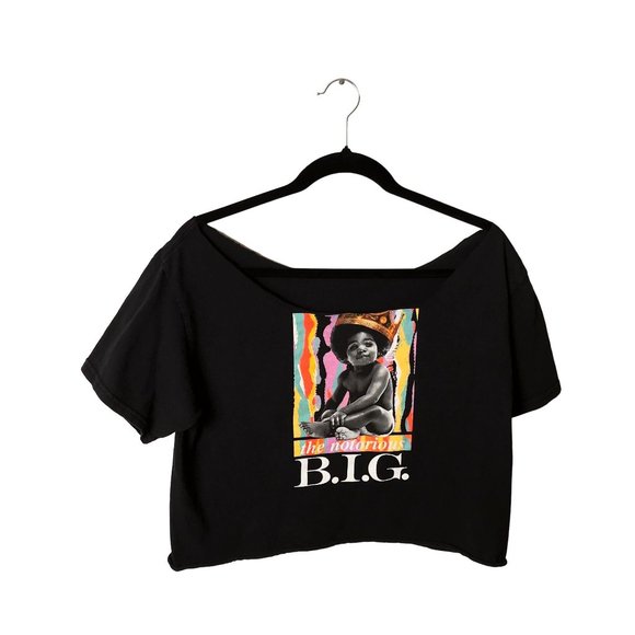 The Notorious B.I.G. T Shirt Music American Rapper Raw Hem Graphic Tee Crop Top - Picture 1 of 7